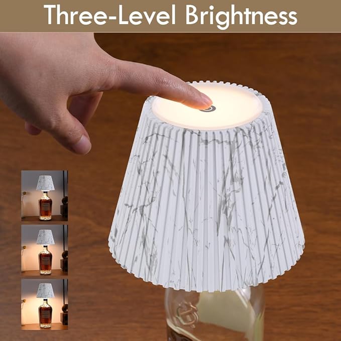 WILIT Wireless Bottle Lamp Shades for Table Lamps, 3 Level Brightness Touch Night Light, Rechargeable Cordless Lamp for Bedroom Bar&Restaurant, Table Top Decor, House Warming Gifts, Mothers Day Gifts