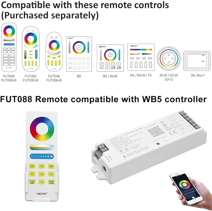 DC12-24V FUT043A+ Remote Control Indoor RGB CCT LED Controller Kit (5in1 Remote kit)