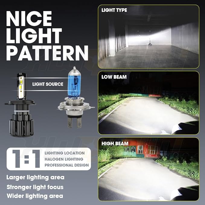 Compatible for 2012 2013 2014 2015 Toyota Tacoma Light Bulbs, 9003 High Low Beam H11 Fog Lights, 6000K Bright White, Plug n Play, Powersports Bulbs, 4-Pack