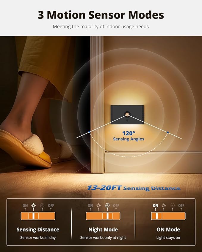 wowatt Rechargeable Motion Sensor Stair Light, Black Night Lights with Magnetic Mount, Dimmable Step Lights Indoor for Stairway, Hallway, Kitchen, Bathroom(8 Packs)