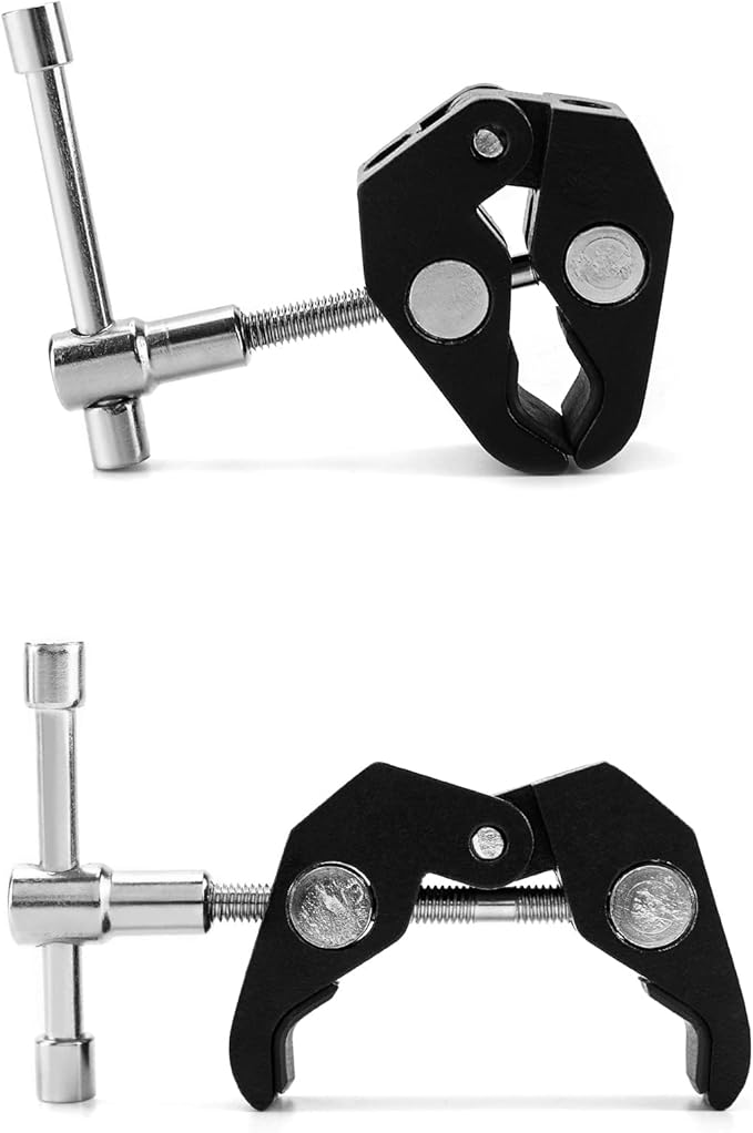 QWORK Super Clamp for Photography, 4 Pack, 1/4'' and 3/8'' Thread Clip for Camera Monitor, Light Stand, Rods, LED Lights