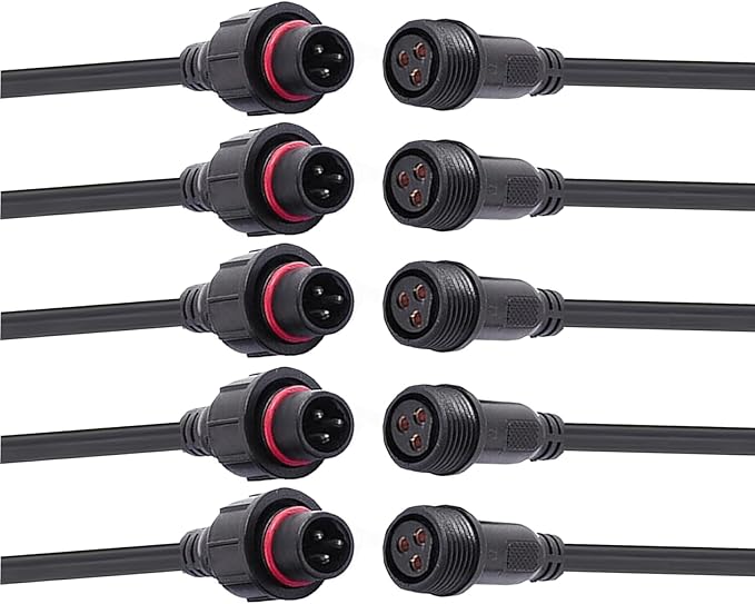 3 Wire Waterproof LED Connector, 16AWG Male Female Plug with IP65 Waterproof Wire Connectors, 20CM Extension Cable for Car LED Strip Lights