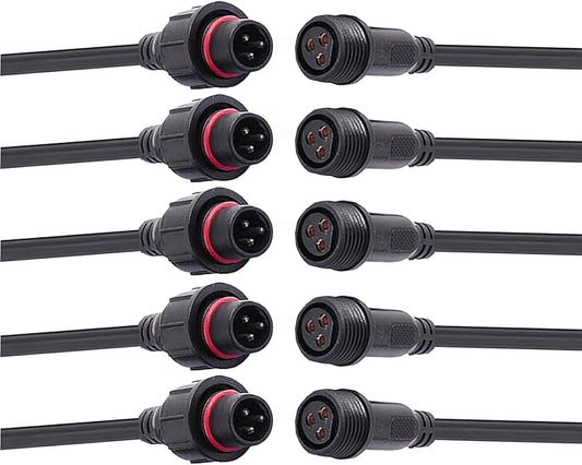 3 Wire Waterproof LED Connector, 16AWG Male Female Plug with IP65 Waterproof Wire Connectors, 20CM Extension Cable for Car LED Strip Lights