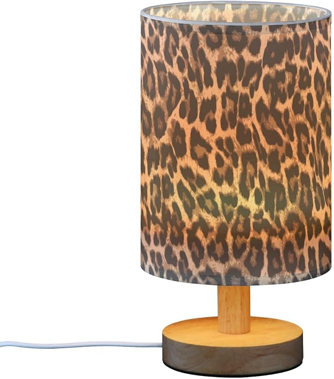 Bedside Table Lamp Leopard Print Nightstand Lamp with Wood Desk Lamps for Bedroom Living Room Nursery Office Home Decor