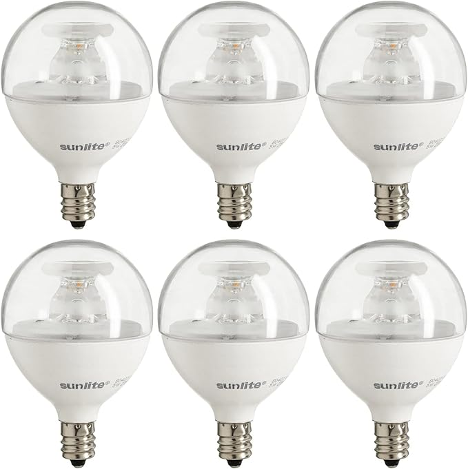 Sunlite G16.5 Light Bulb LED, 5 Watts (40W Equiv.), 350 Lumens, Dimmable, Type G Globe Shape E12 Candelabra Base, Short Bulbs, Vanity Mirror Bulbs, 2700K Soft White, Clear, 6 Count