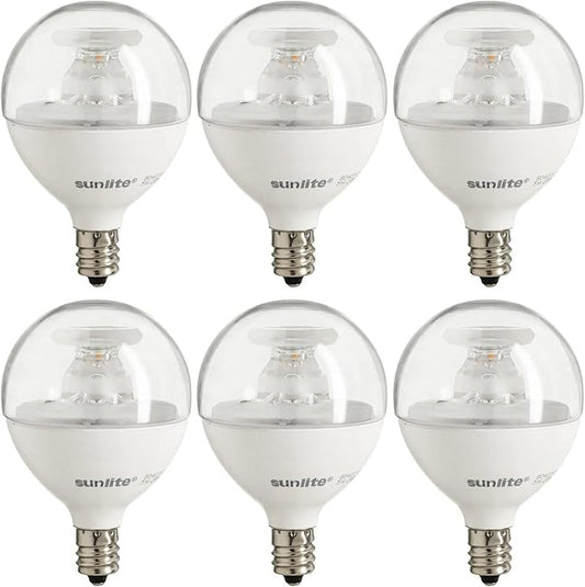 Sunlite G16.5 Light Bulb LED, 5 Watts (40W Equiv.), 350 Lumens, Dimmable, Type G Globe Shape E12 Candelabra Base, Short Bulbs, Vanity Mirror Bulbs, 2700K Soft White, Clear, 6 Count