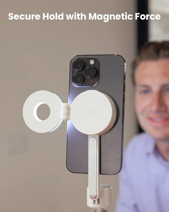 KraftGeek Magnetic Selfie Light for iPhone, Portable Phone Ring Light with Rechargeable Battery, Compact LED Phone Light for Travel, Video Recording, Vlogging