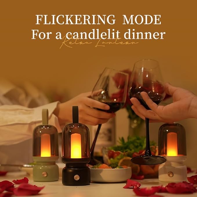 Portable Retro Table Lamp for Outdoor Indoor,LED Sleep Lamp Cute Room Decor Night Light ,Cordless USB Rechargeable Desk Lamp- Small Lantern Lamp for Restaurant/Bedroom/Bar/Coffee Shop/Camping (Green)