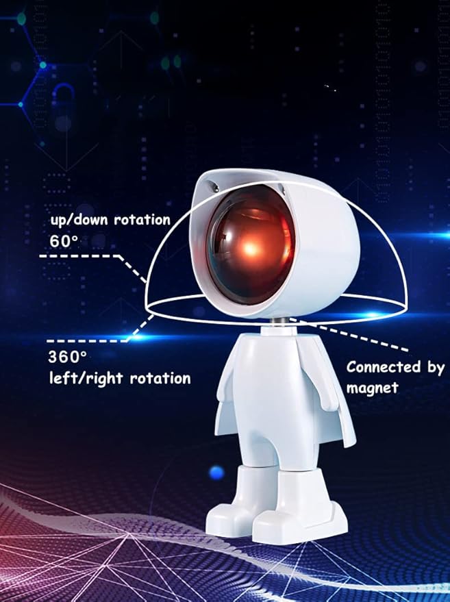 Premium LED Sunset Projection Lamp – Adjustable Brightness Touch Control, 360° Rotating Astronaut Design Ambient Night Light for Bedroom, Home Decor, Party, Photography – Rechargeable & USB Powered