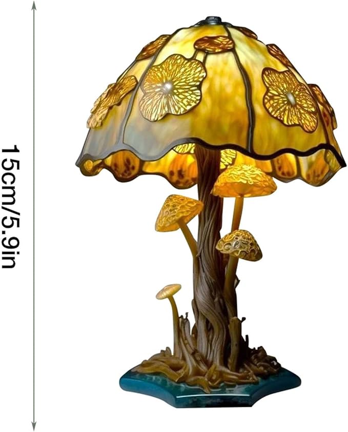 Mmoneyake Stained Plant Series Table Lamp, Vintage Mushroom Table Lamp, Colorful Bohemian Resin Led Night Light Decorative Mini Mushroom Lamps for Bedroom Living Room