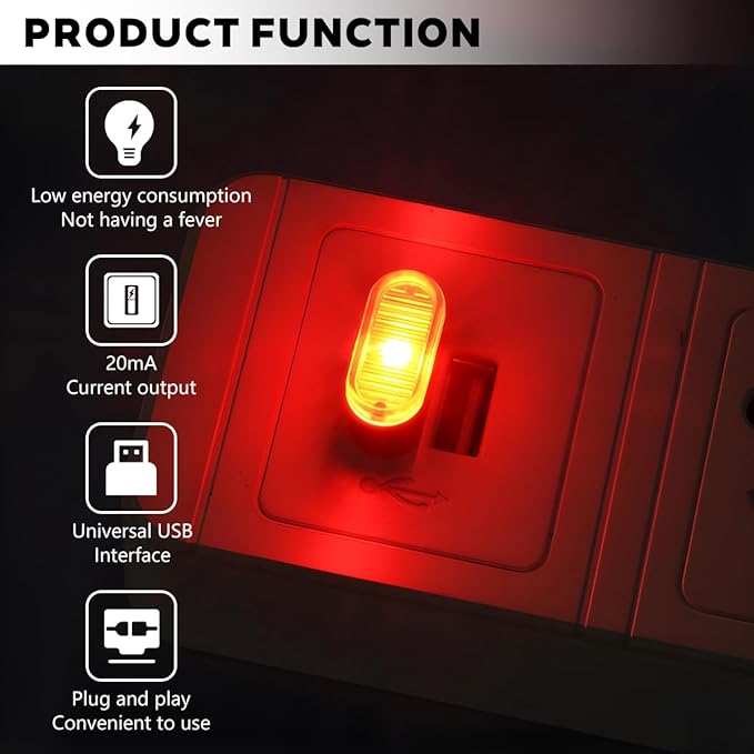 4PCS USB LED Car Interior Atmosphere Lamp, Portable Plug-In Mini Vehicle Night Light, Automotive Trunk Ambient Lighting Decoration Kit, Universal for SUV Sedan Truck (Red)