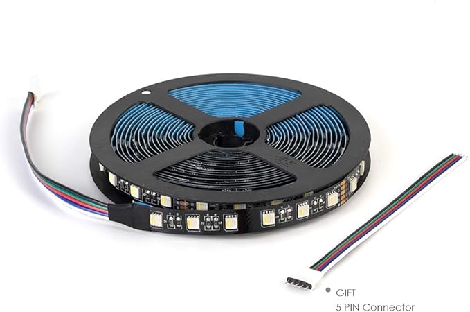 BTF-LIGHTING 5050 RGBW RGB+Cool White(6000K-7000K) 4 Colors in 1 LED Tape Light DC24V 5m 16.4ft 60LED/m Multi-Colored IP30 Black 12mm PCB for Bedroom Kitchen Home Decoration(No Adapter or Controller)