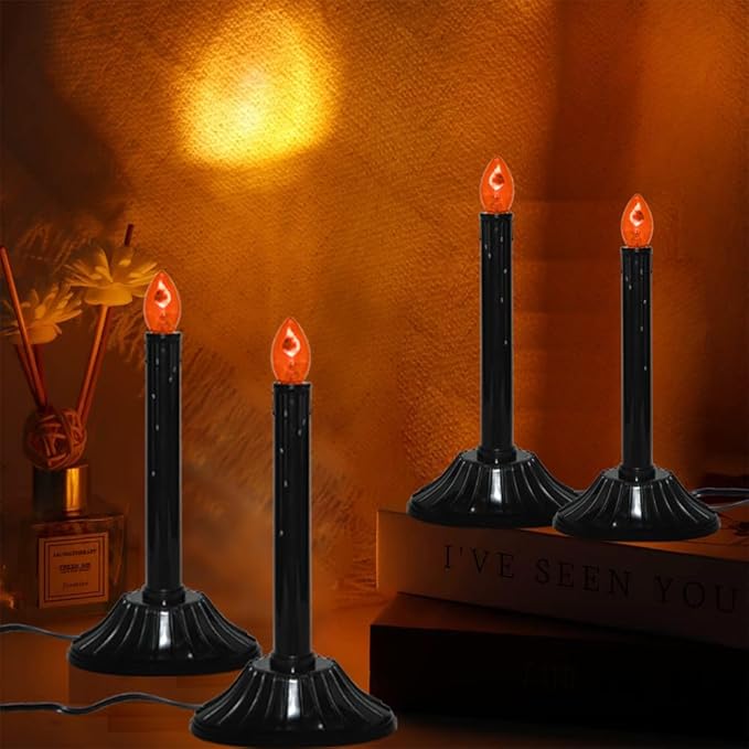GOOTHY 25 Pack C7 Halloween Flicker Flame Light Bulbs, Orange Flickering Flame Replacement Bulbs for Chandelier Candles Christmas Outdoor String Lights, E12 Candelabra Base Night Light Bulbs, 1 Watt