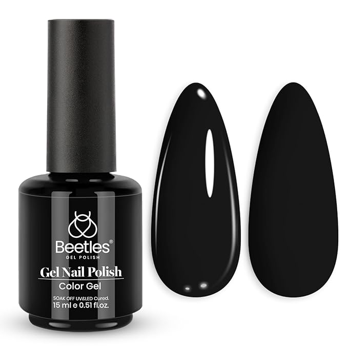 Beetles Black Gel Nail Polish -15ml Audrey Black Gel Polish Soak Off UV LED Needed Nail Art Manicure Salon DIY Design at Home Gifts for Woman