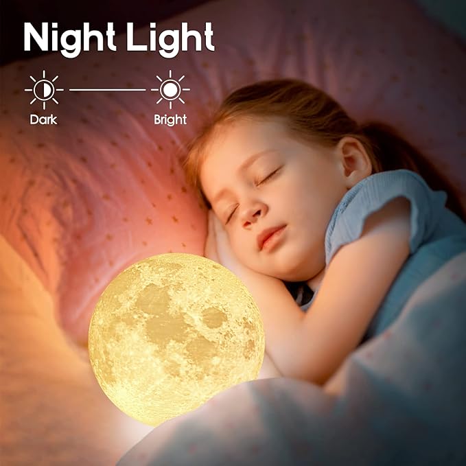 BRIGHTWORLD Gifts for Women, 7.1 inch Moon Lamp 3D Printing Moon Light 16 Colors Night Light for Kids Room Home Decor, Gifts for Teen Girls Boys, Mothers Day Gifts Birthday Gifts (Black Hand Stand)