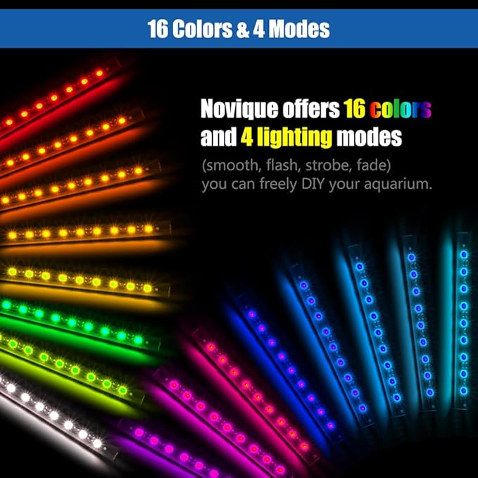 LED Aquarium Light with IP68 Waterproof and Memory Function Submersible Fish Tank Light with Remote and 16 Colors 7.5 Inches Brightness Adjustable Underwater Light Bar for Fish Tank Aquarium