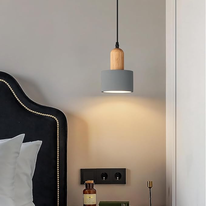 Modern Cement Pendant Lights Grey Chandelier Wooden Ceiling Lamps for Kitchen Island Bedroom Dining Room Living Room bar（3 Pack）
