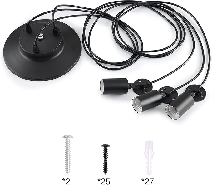 Fuloon Vintage Edison Multiple Ajustable DIY Ceiling Spider Lamp Light Pendant Lighting Chandelier Modern Chic Industrial Dining Without Romote Control (3 Head Cable 200cm/78.7inch) (3 Head)