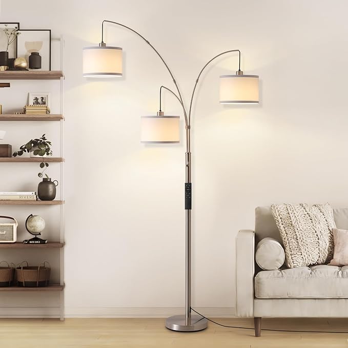 Floor Lamps for Living Room, 2400LM Super Bright Arc Floor Lamp with Remote Control, 3 Light Tall Floor Lights with Stepless Dimmable, 80" Mid Century Tree Floor Lamp for Bedroom, Office