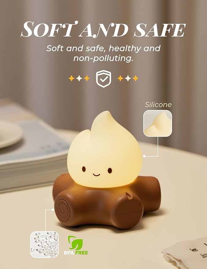 Fake Campfire Lamp, Ambient Lighting, White Noise Soothes The Mood, Portable Rechargeable Night Light, Candlelight Mode Mood Lighting, Bedroom, Desktop, Camping Decor, Cute Gifts