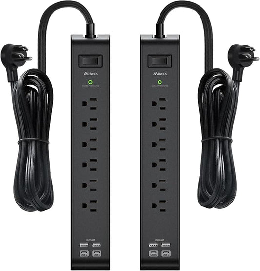 2 Pack Surge Protector Power Strip with 6 Outlets 4 USB Ports (2 USB C) 5-Foot Extension Cord Flat Plug 900 Joules 15A Circuit Breaker Wall Mount Desk USB Charging Station for Home Office
