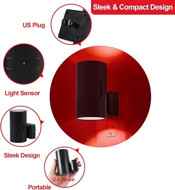670nm Red Light Night Light for Sleep - Zero Blue Light, Adjustable Brightness & Energy Efficient Night Light Plug into Wall with Dusk-to-Dawn Sensor for Nursery, Bedroom, Bathroom[8 Pack]