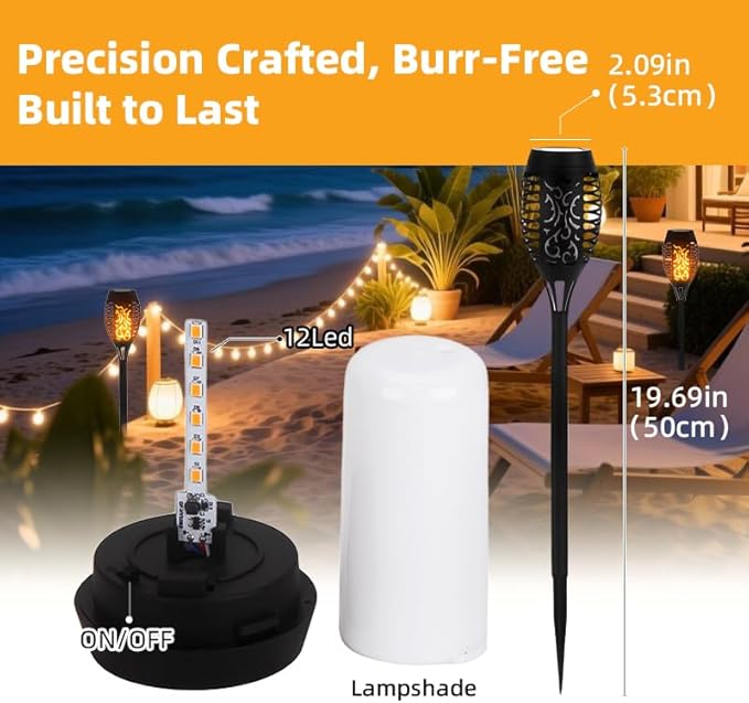 Solar Lights Outdoor, 12 Pack Solar Torch Light with Flickering Flame, Waterproof Solar Garden Light, Outdoor Solar Lights for Yard Patio Pool Lawn Flame Torches for Halloween Decorations Yard Decor