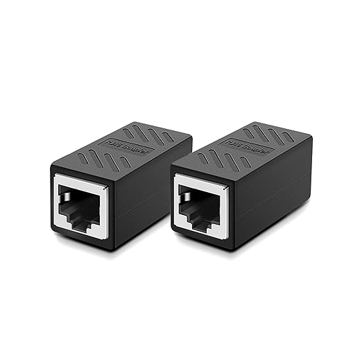 2 PCS Gigabit RJ45 Coupler, Ethernet Extender Connector in Line Coupler for Cat8/Cat7/Cat6/Cat5e/Cat5 Ethernet Cable Extender Adapter Female to Female (Black)