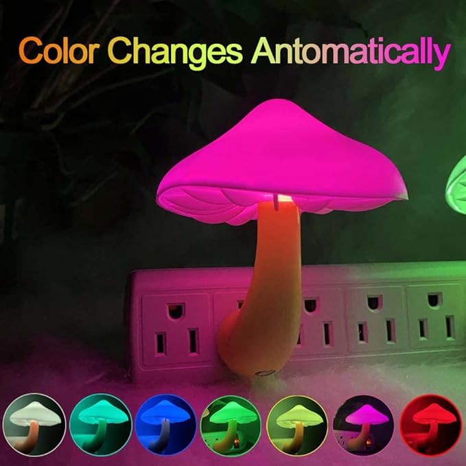 [1 Pack] Plug-in LED Mushroom Night Light Lamp with Dusk to Dawn Sensor,Plug in LED Bed Cute Mushroom Nightlight Night lamp Wall Light Baby Night Lights for Kids Children (7-Color)