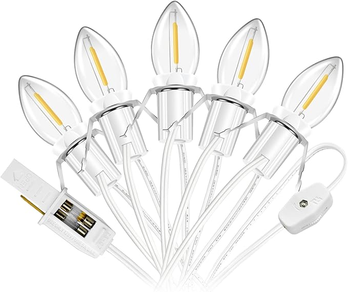 Christmas Village Lights with 5 LED Bulbs, 9ft Accessory Cord with C7 LED Light Bulbs for Halloween Pumpkin, Blow Mold, Christmas Villages Houses, Ceramic Trees, Craft Projects