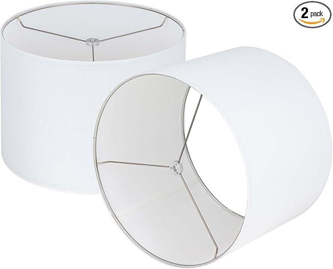Wellmet White Set of 2 Drum Lampshades, Easy Assembly Required 18" Top x 18" Bottom x 12" High Replacement Lamp Shades, Fabric Lampshades for Table Lamps Floor Lamps, Metal Spider Fitter