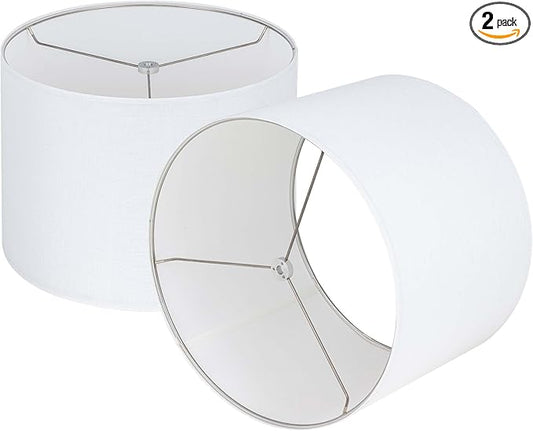 Wellmet White Set of 2 Drum Lampshades, Easy Assembly Required 18" Top x 18" Bottom x 12" High Replacement Lamp Shades, Fabric Lampshades for Table Lamps Floor Lamps, Metal Spider Fitter