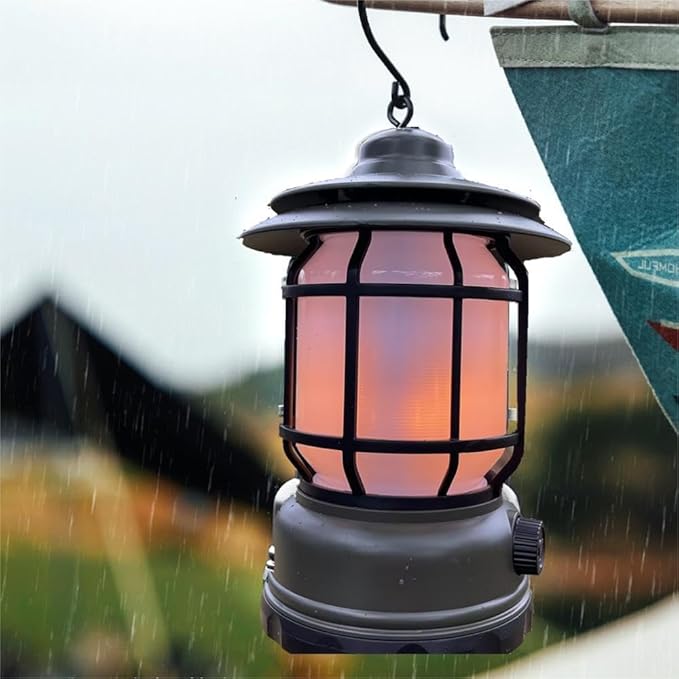 2PACK Rechargeable Camping Lantern, Flame Decorative Table Lamp, 2 Modes LED Light with Hook,Dimmable Vintage Style,Portable Waterproof Camping Light for Indoor/Outdoor Use