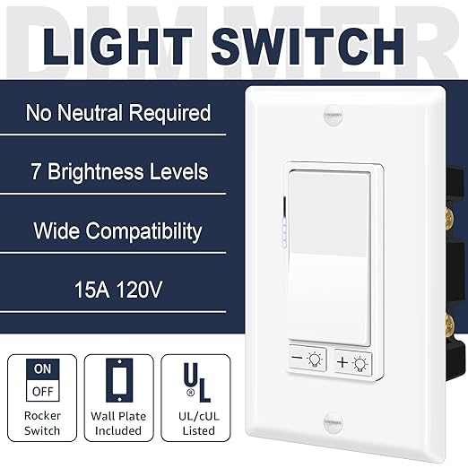 Dimmer Light Switch,Greencycle 10PK 3 Way Dimmer Switch for Dimmable 150W LED CFL Light,600W Halogen and Incandescent,15A 120V,Neutral Wire Not Required,Residential/Commercial,ETL Listed