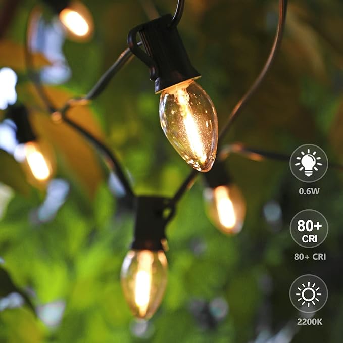 KGC 50Pack C7 Christmas Replacement LED Light Bulbs - 0.6W Equivalent to 7W, Warm White 2200K, Waterproof Clear Plastic Night Light Bulbs, C7 E12 Candelabra Base for Christmas String Light