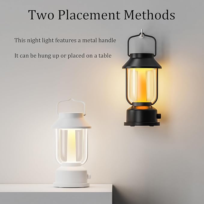 Retro RGB Portable Night Light with Bluetooth Speaker, Constant Light and Fantasy Color Two Modes, Romantic Atmosphere Lamp, Vintage Camping Light with Handle (White)