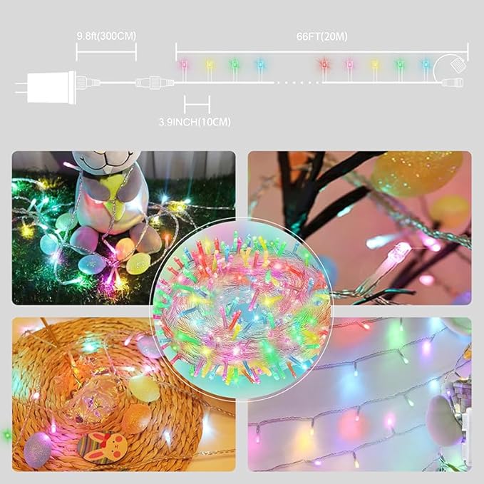 LAMPHOME Pastel Easter String Lights, 66ft 200 LED Waterproof Easter Lights, 16 Modes Colorful Christmas String Lights Plug infor Outdoor & Indoor,Wedding Party Bedroom Wall Decoration