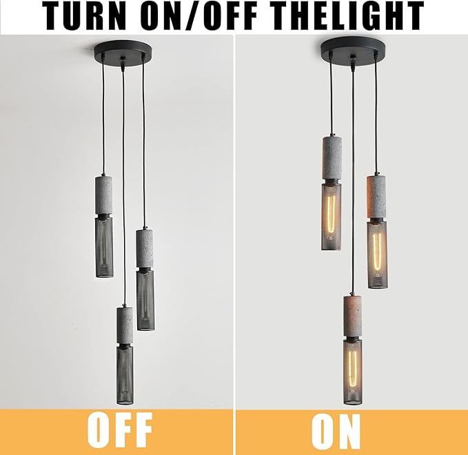 3-Light Concrete Linear Pendant Light with a Metal Mesh Shade,Modern Industrial Hanging Cement Pendant Lighting for Kitchen Island Bedroom Living Room Dining Room Light Fixture