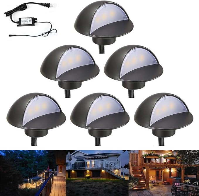 FVTLED LED Deck Lights Kit, Pack of 6 Low Voltage led Step Stair Lights Φ1.97 Outdoor Garden Yard Decoration Lamp Recessed Landscape Pathway Step Stair Warm White LED Lighting, Black