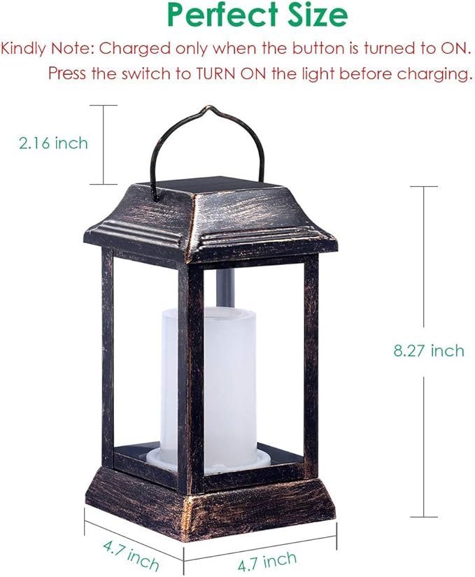 TomCare Solar Lights Metal Flickering Flame Solar Lantern Outdoor Hanging Lanterns Lighting Heavy Duty Solar Powered Waterproof LED Flame Lights for Patio Garden Christmas Decorations, 4 Pack (Bronze)