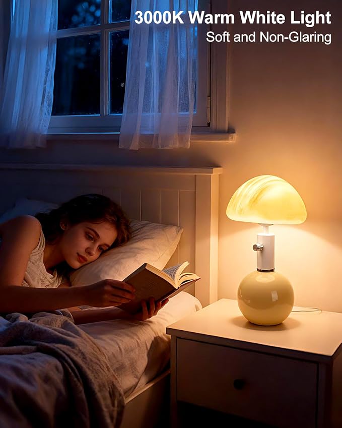 Lightdot Mid Century Modern Stepless Dimmable Table Lamp Ceramic 3000K Warmwhite Desk Lamp with Mushroom-Shaped Shade for Living Room Bedroom Bedside Nightstand Office Home Reading