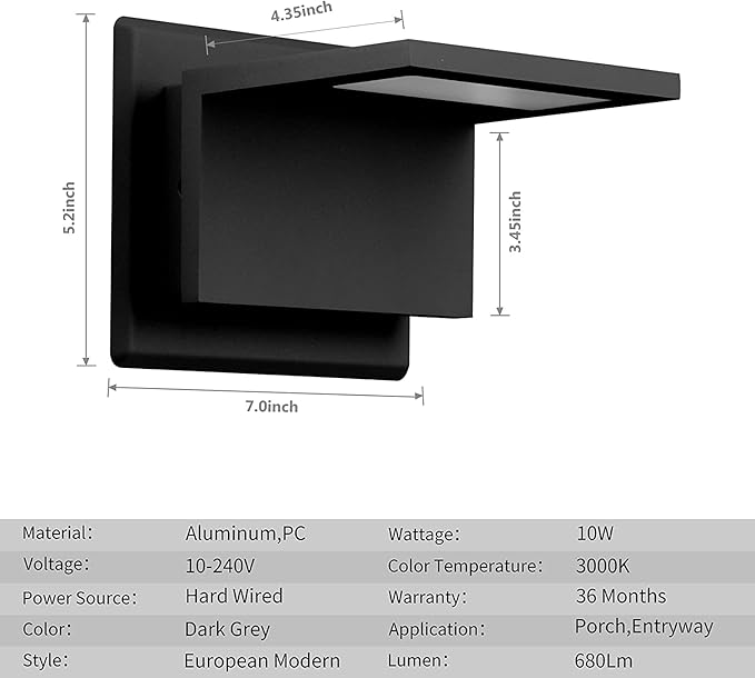 2 Pack Outdoor Porch Lights Aluminum Wall Sconce Led Matte Dark Grey Exterior Fixtures Modern Mounted Wall Patio Lamps IP54 Waterproof Wall Light for Garage Walkway,