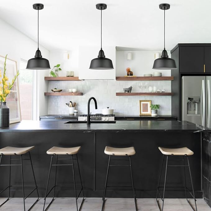 Matte Black Pendant Light 3 Pack Industrial Pendant Lighting for Kitchen Island