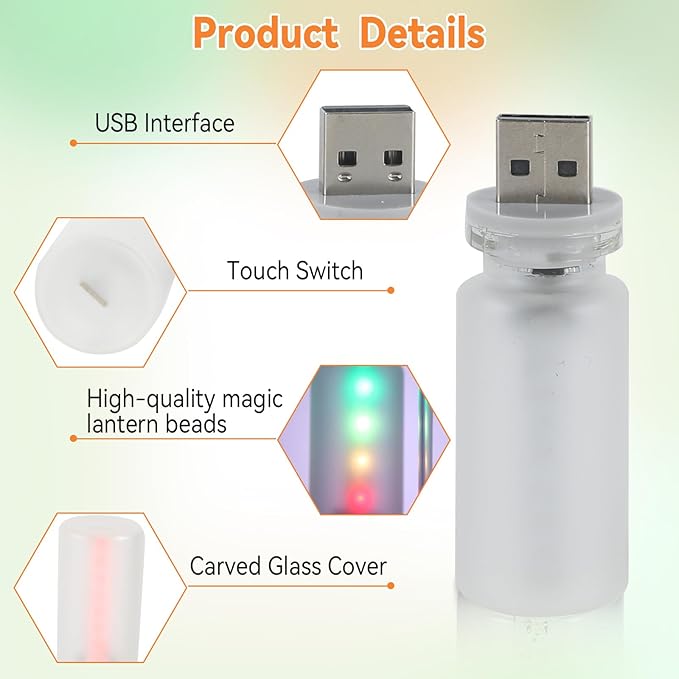 5Pcs Mini Retro Car Light, 10 Modes, Frosted Shell USB LED Car Interior Atmosphere Lamps, Touch-Control Portable Plug-in Glass Bottle Ambient Night Light for Camping Bedroom Party