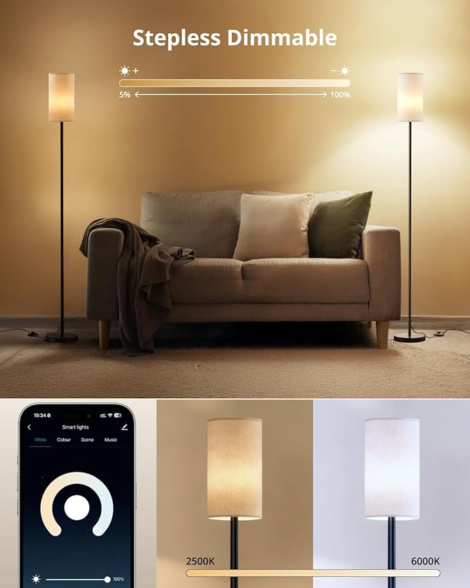 Nopoor Smart RGB Floor Lamp 69", Dimmable Standing Lamp with Foot Switch, Alexa & App Control, Adjustable Brightness & Color Changing RGB Light,Lamp for Living Room, Bedroom, Office, Reading