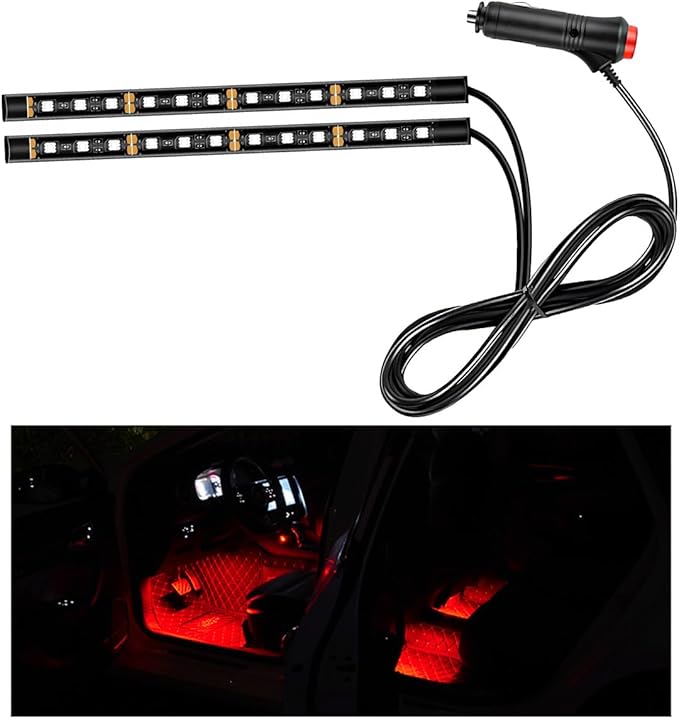 Car LED Strip Light, 24 LED RGB Auto Interior Atmosphere Lights, Cigarette Lighter Under Dash Ambient Night Light, Interior Decorative Lamp Lighting Kit Car Accessories (Red)