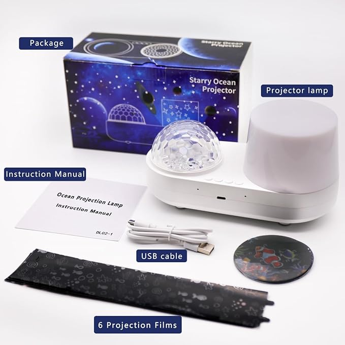 Ocean Wave & Light Projector - 10 Colors, 6 Film Sets, Timer & 360 Rotation for Kids & Girls, Room Decor