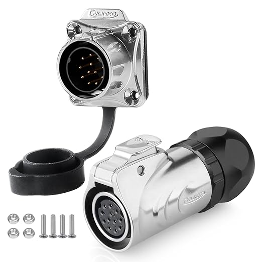 CNLINKO LP20 Reverse Mount 12-Pin Waterproof Circular Electrical Connector, IP68 Female Plug Male Socket for Automotive Machinery and Outdoor Use Quick Connect Aviation Connector (Metal Plug)