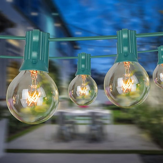25Ft Christmas Outdoor String Light, G40 Globe Patio Lights with 27 Clear Glass Bulbs(2 Spare), Waterproof Connectable Hanging Christmas Lights for Backyard Porch Balcony Party Xmas Decor, Green Wire