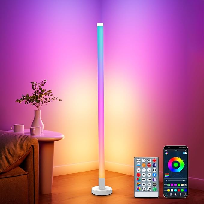 Corner Floor Lamp, RGB LED Corner Lamp with Smart App and Remote Control, 16 Million Colors & 200+ Scene, Music Sync, Color Changing Ambient Mood Lighting for Living Room, Bedroom, Gaming Room